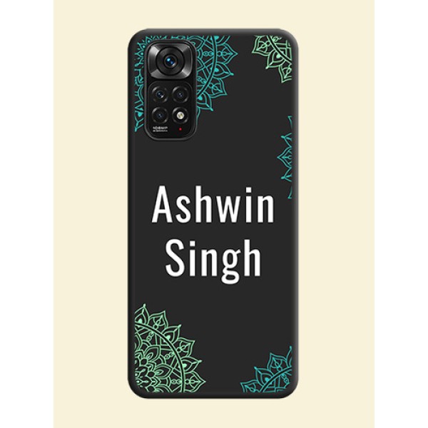 Your Name with Floral Design on Space Black Custom Soft Matte Back Cover - Redmi Note 11 Your Name with Floral Design on Space Black Custom Soft Matte Back Cover - Redmi Note 11