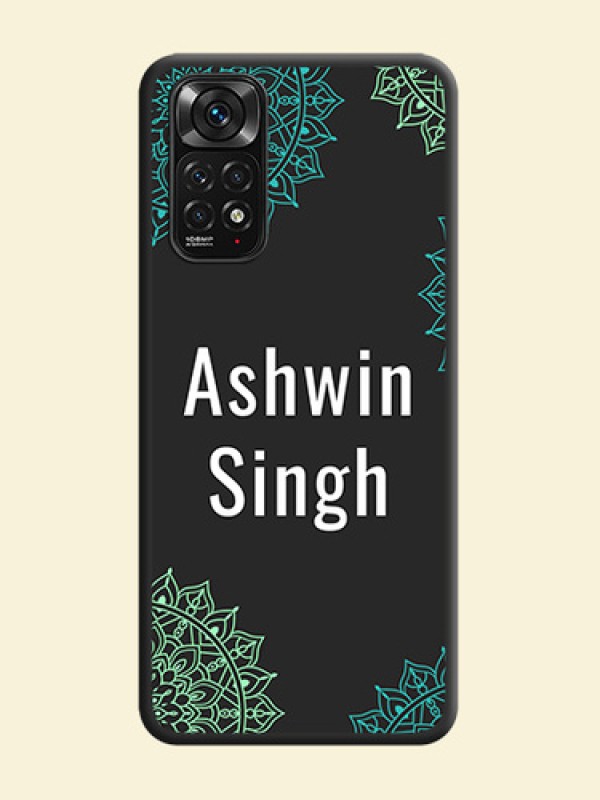 Your Name with Floral Design on Space Black Custom Soft Matte Back Cover - Redmi Note 11