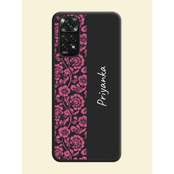 Pink Floral Pattern Design With Custom Text On Space Black Personalized Soft Matte Phone Covers -Xiaomi Redmi Note 11 Pink Floral Pattern Design With Custom Text On Space Black Personalized Soft Matte Phone Covers -Xiaomi Redmi Note 11
