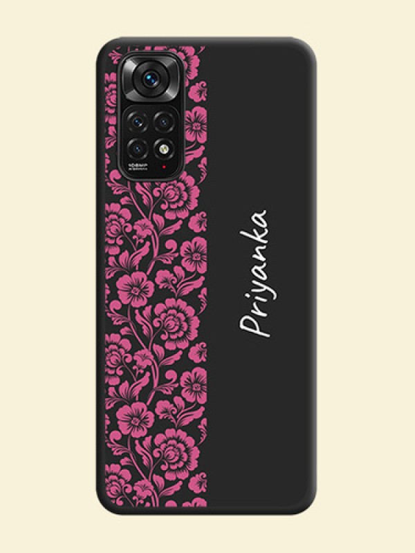 Pink Floral Pattern Design With Custom Text On Space Black Personalized Soft Matte Phone Covers -Xiaomi Redmi Note 11