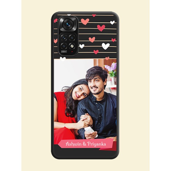 Love Pattern with Name on Pink Ribbon  on Photo on Space Black Soft Matte Back Cover - Redmi Note 11s