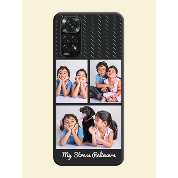 Cross Dotted Pattern with 2 Image Holder on Personalised Space Black Soft Matte Cases - Redmi Note 11s Cross Dotted Pattern with 2 Image Holder on Personalised Space Black Soft Matte Cases - Redmi Note 11s