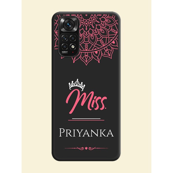Mrs Name with Floral Design on Space Black Personalized Soft Matte Phone Covers - Redmi Note 11s Mrs Name with Floral Design on Space Black Personalized Soft Matte Phone Covers - Redmi Note 11s