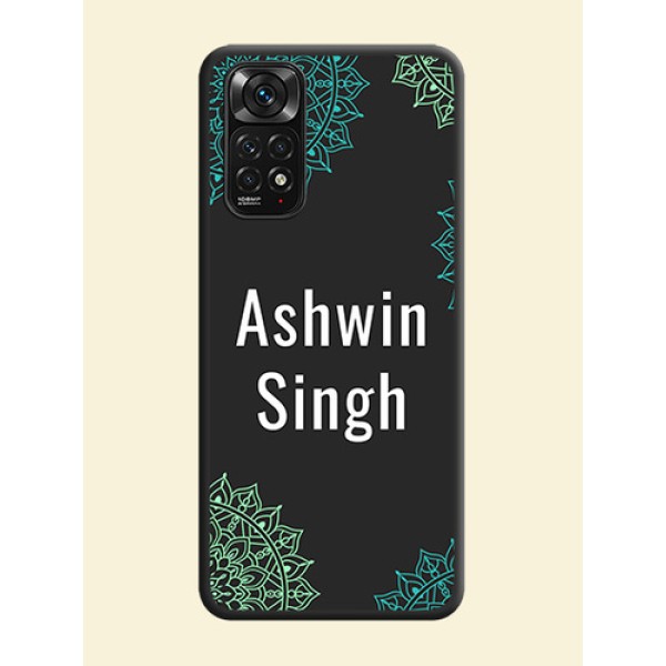 Your Name with Floral Design on Space Black Custom Soft Matte Back Cover - Redmi Note 11s Your Name with Floral Design on Space Black Custom Soft Matte Back Cover - Redmi Note 11s