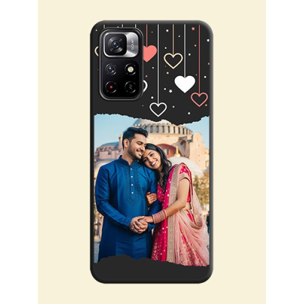 Love Hangings with Splash Wave Picture on Space Black Custom Soft Matte Phone Back Cover - Redmi Note 11T 5G Love Hangings with Splash Wave Picture on Space Black Custom Soft Matte Phone Back Cover - Redmi Note 11T 5G