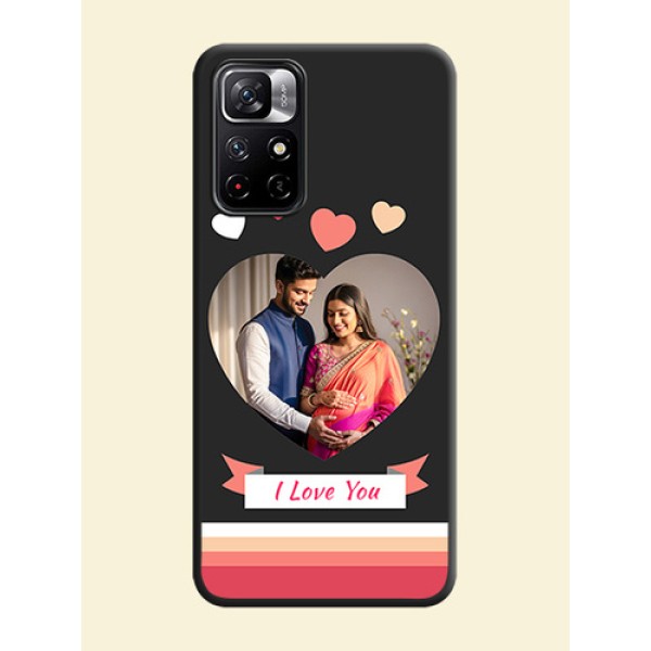 Love Shaped Photo with Colorful Stripes on Personalised Space Black Soft Matte Cases - Redmi Note 11T 5G Love Shaped Photo with Colorful Stripes on Personalised Space Black Soft Matte Cases - Redmi Note 11T 5G