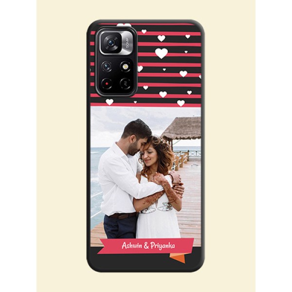 White Color Love Symbols with Pink Lines Pattern on Space Black Custom Soft Matte Phone Cases - Redmi Note 11T 5G White Color Love Symbols with Pink Lines Pattern on Space Black Custom Soft Matte Phone Cases - Redmi Note 11T 5G