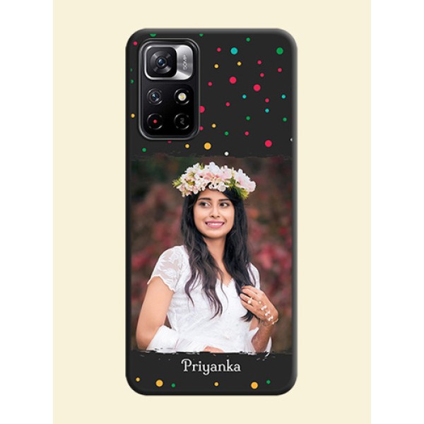 Multicolor Dotted Pattern with Text on Space Black Custom Soft Matte Phone Back Cover - Redmi Note 11T 5G Multicolor Dotted Pattern with Text on Space Black Custom Soft Matte Phone Back Cover - Redmi Note 11T 5G
