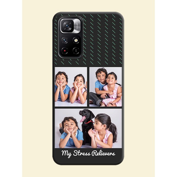 Cross Dotted Pattern with 2 Image Holder on Personalised Space Black Soft Matte Cases - Redmi Note 11T 5G Cross Dotted Pattern with 2 Image Holder on Personalised Space Black Soft Matte Cases - Redmi Note 11T 5G
