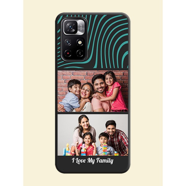 Wave Pattern with 2 Image Holder on Space Black Personalized Soft Matte Phone Covers - Redmi Note 11T 5G Wave Pattern with 2 Image Holder on Space Black Personalized Soft Matte Phone Covers - Redmi Note 11T 5G