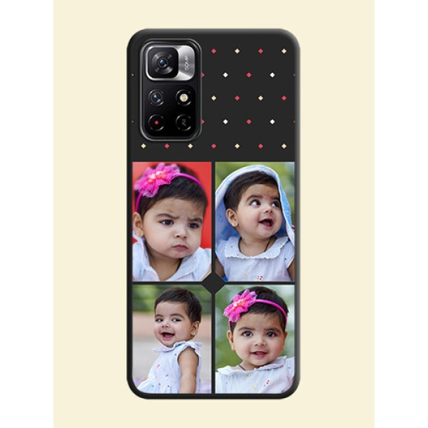 Multicolor Dotted Pattern with 4 Image Holder on Space Black Custom Soft Matte Phone Cases - Redmi Note 11T 5G Multicolor Dotted Pattern with 4 Image Holder on Space Black Custom Soft Matte Phone Cases - Redmi Note 11T 5G