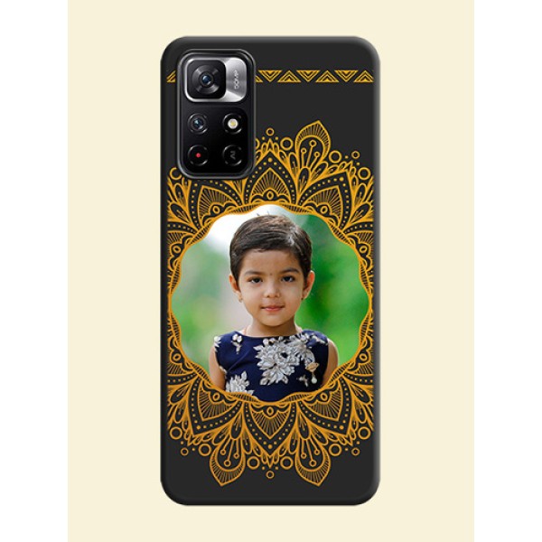 Round Image with Floral Design on Photo on Space Black Soft Matte Mobile Cover - Redmi Note 11T 5G Round Image with Floral Design on Photo on Space Black Soft Matte Mobile Cover - Redmi Note 11T 5G