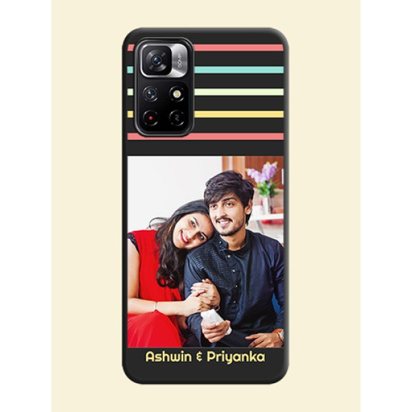 Color Stripes with Photo and Text on Photo on Space Black Soft Matte Mobile Case - Redmi Note 11T 5G Color Stripes with Photo and Text on Photo on Space Black Soft Matte Mobile Case - Redmi Note 11T 5G