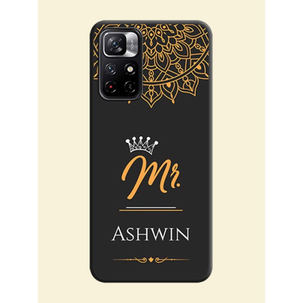 Mr Name with Floral Design on Personalised Space Black Soft Matte Cases - Redmi Note 11T 5G