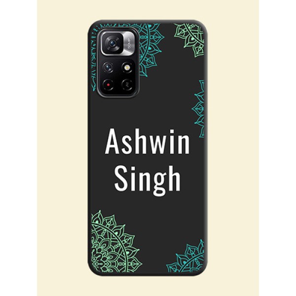 Your Name with Floral Design on Space Black Custom Soft Matte Back Cover - Redmi Note 11T 5G Your Name with Floral Design on Space Black Custom Soft Matte Back Cover - Redmi Note 11T 5G