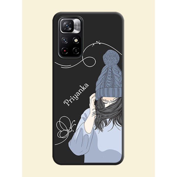 Girl With Blue Winter Outfiit Custom Text Design On Space Black Personalized Soft Matte Phone Covers -Xiaomi Redmi Note 11T 5G Girl With Blue Winter Outfiit Custom Text Design On Space Black Personalized Soft Matte Phone Covers -Xiaomi Redmi Note 11T 5G