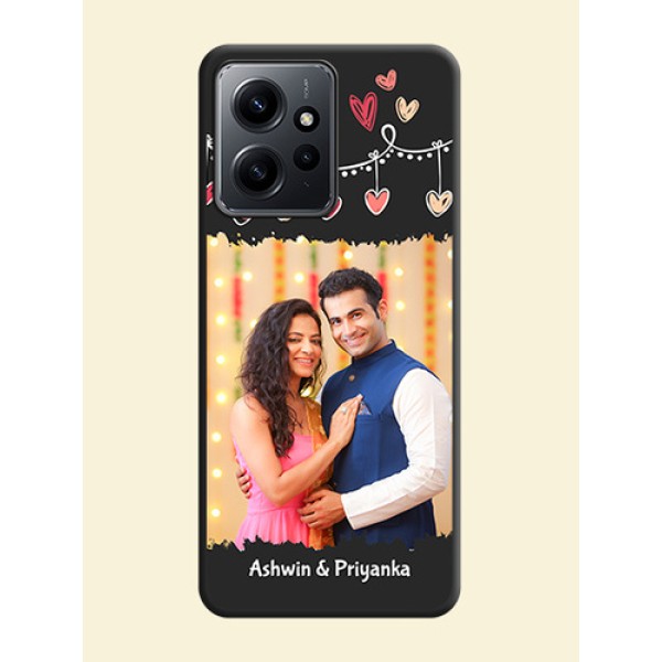 Pink Love Hangings with Name On Space Black Custom Soft Matte Mobile Back Cover - Redmi Note 12 4G
