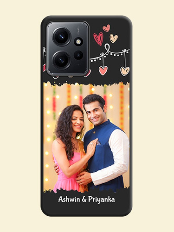Pink Love Hangings with Name On Space Black Custom Soft Matte Mobile Back Cover - Redmi Note 12 4G