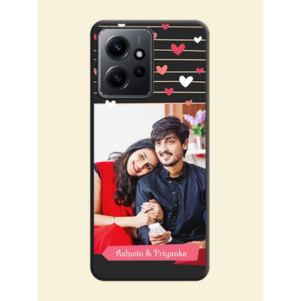 Love Pattern with Name on Pink Ribbon on Photo On Space Black Custom Soft Matte Mobile Back Cover - Redmi Note 12 4G Love Pattern with Name on Pink Ribbon on Photo On Space Black Custom Soft Matte Mobile Back Cover - Redmi Note 12 4G