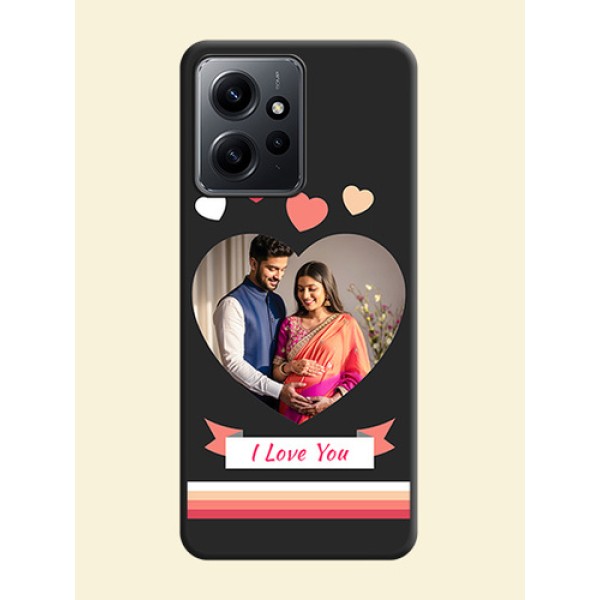 Love Shaped Photo with Colorful Stripes On Space Black Custom Soft Matte Mobile Back Cover - Redmi Note 12 4G Love Shaped Photo with Colorful Stripes On Space Black Custom Soft Matte Mobile Back Cover - Redmi Note 12 4G