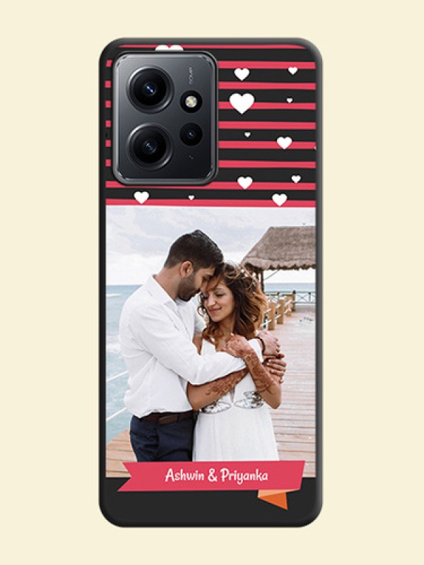 White Color Love Symbols with Pink Lines Pattern On Space Black Custom Soft Matte Mobile Back Cover - Redmi Note 12 4G