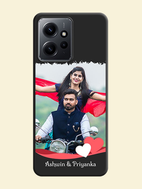 Pin Color Love Shaped Ribbon Design with Text On Space Black Custom Soft Matte Mobile Back Cover - Redmi Note 12 4G
