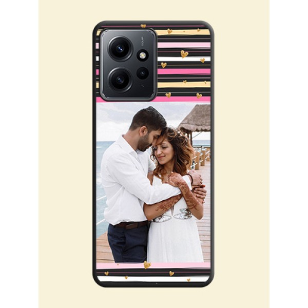 Multicolor Lines and Golden Love Symbols Design on Photo On Space Black Custom Soft Matte Mobile Back Cover - Redmi Note 12 4G