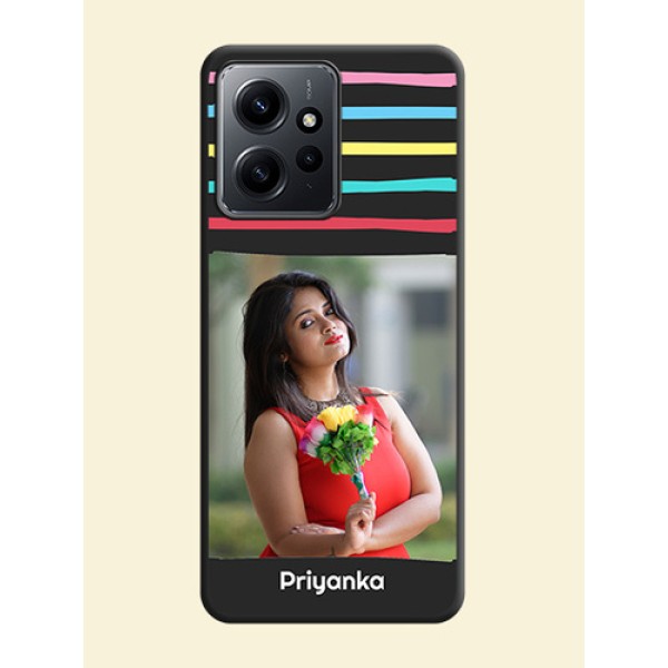 Multicolor Lines with Image On Space Black Custom Soft Matte Mobile Back Cover - Redmi Note 12 4G Multicolor Lines with Image On Space Black Custom Soft Matte Mobile Back Cover - Redmi Note 12 4G