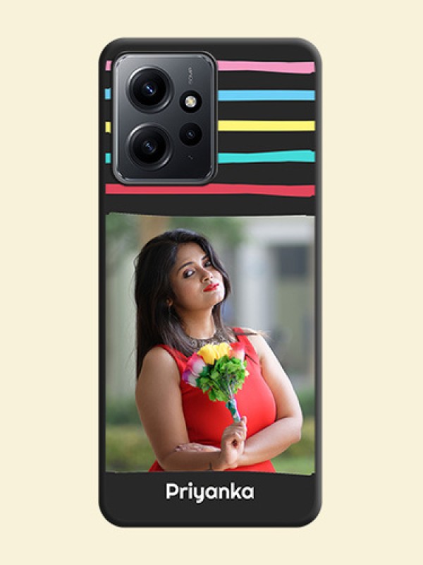 Multicolor Lines with Image On Space Black Custom Soft Matte Mobile Back Cover - Redmi Note 12 4G
