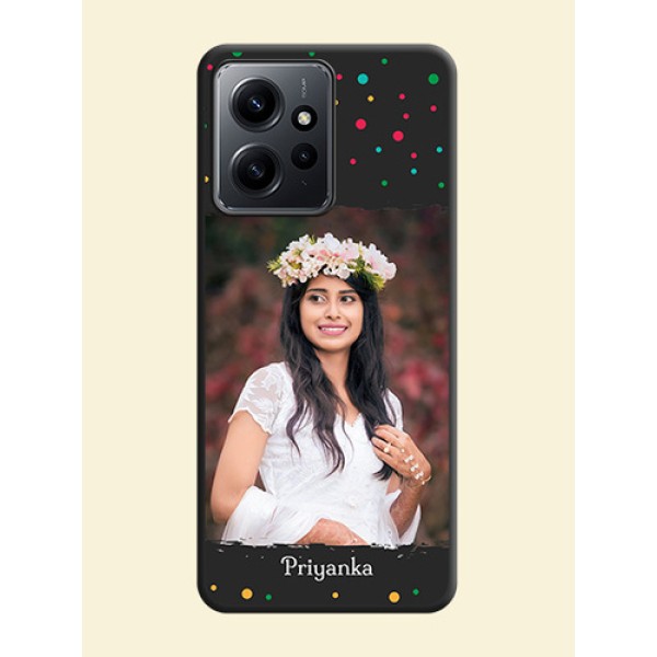 Multicolor Dotted Pattern with Text On Space Black Custom Soft Matte Mobile Back Cover - Redmi Note 12 4G Multicolor Dotted Pattern with Text On Space Black Custom Soft Matte Mobile Back Cover - Redmi Note 12 4G