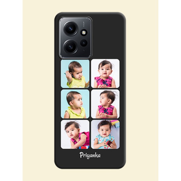 Floral Art with 6 Image Holder on Photo On Space Black Custom Soft Matte Mobile Back Cover - Redmi Note 12 4G Floral Art with 6 Image Holder on Photo On Space Black Custom Soft Matte Mobile Back Cover - Redmi Note 12 4G