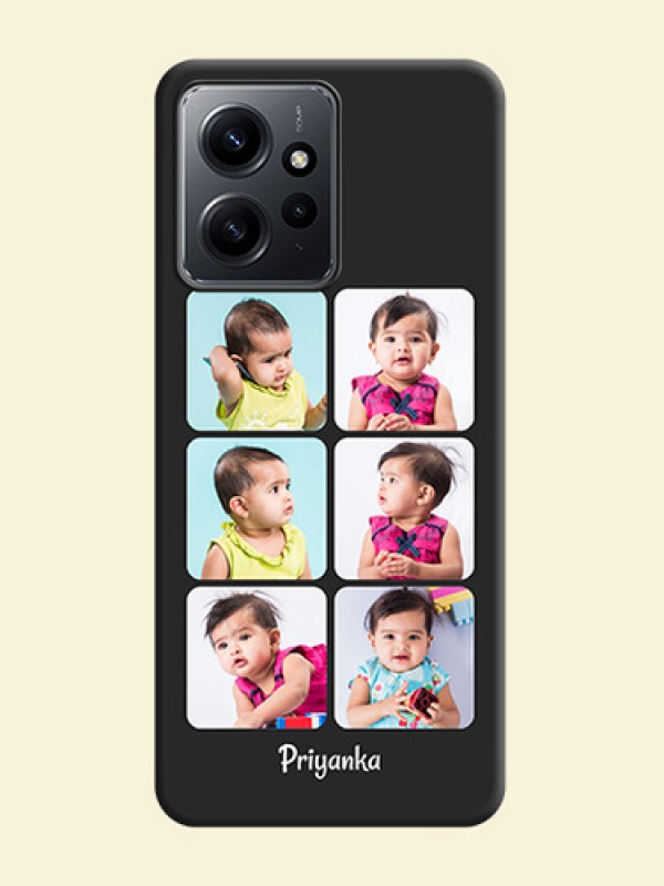 Floral Art with 6 Image Holder on Photo On Space Black Custom Soft Matte Mobile Back Cover - Redmi Note 12 4G
