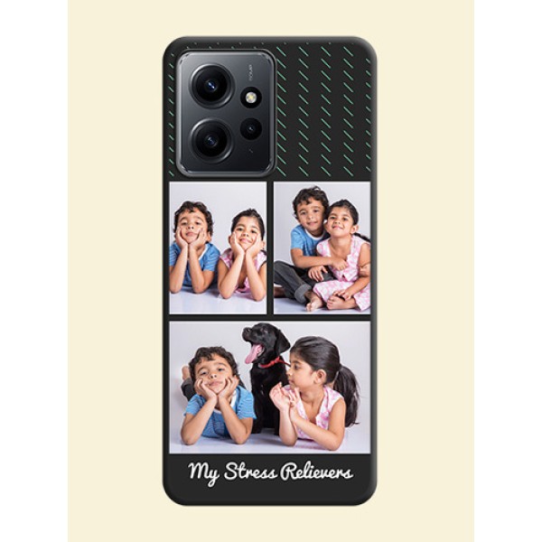 Cross Dotted Pattern with 2 Image Holder On Space Black Custom Soft Matte Mobile Back Cover - Redmi Note 12 4G Cross Dotted Pattern with 2 Image Holder On Space Black Custom Soft Matte Mobile Back Cover - Redmi Note 12 4G