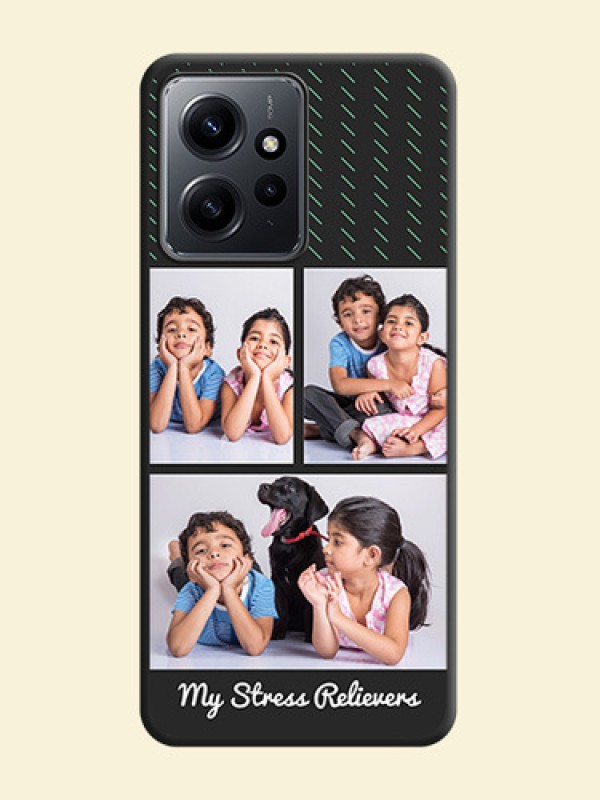 Cross Dotted Pattern with 2 Image Holder On Space Black Custom Soft Matte Mobile Back Cover - Redmi Note 12 4G