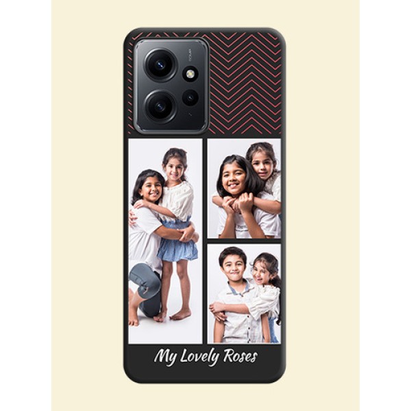 Wave Pattern with 3 Image Holder On Space Black Custom Soft Matte Mobile Back Cover - Redmi Note 12 4G