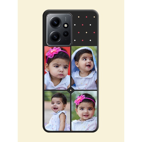 Multicolor Dotted Pattern with 4 Image Holder On Space Black Custom Soft Matte Mobile Back Cover - Redmi Note 12 4G Multicolor Dotted Pattern with 4 Image Holder On Space Black Custom Soft Matte Mobile Back Cover - Redmi Note 12 4G