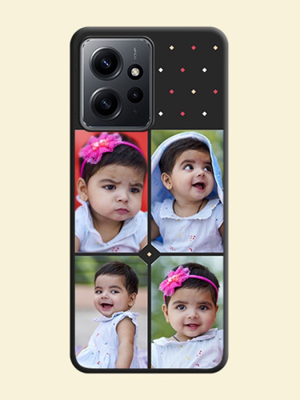 Multicolor Dotted Pattern with 4 Image Holder On Space Black Custom Soft Matte Mobile Back Cover - Redmi Note 12 4G
