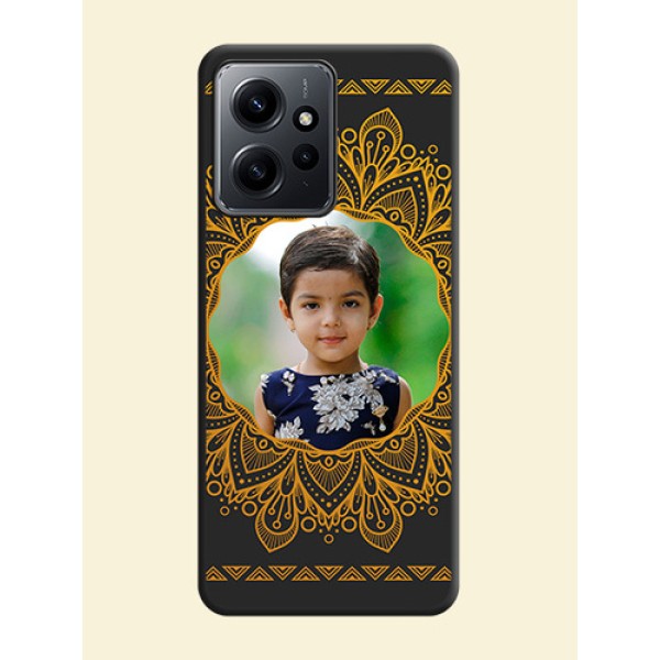 Round Image with Floral Design On Space Black Custom Soft Matte Mobile Back Cover - Redmi Note 12 4G Round Image with Floral Design On Space Black Custom Soft Matte Mobile Back Cover - Redmi Note 12 4G