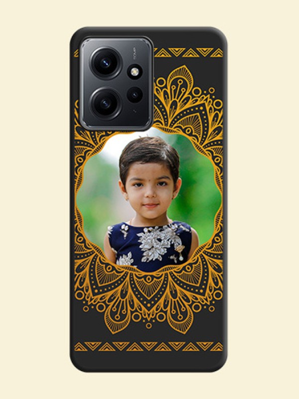 Round Image with Floral Design On Space Black Custom Soft Matte Mobile Back Cover - Redmi Note 12 4G