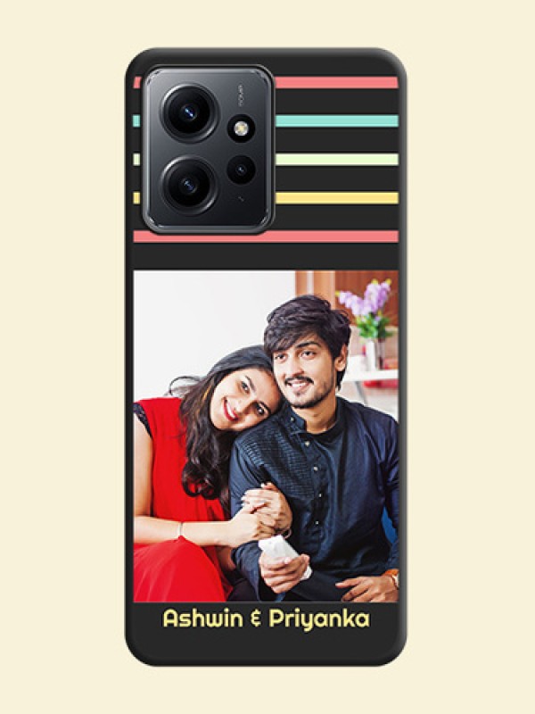 Color Stripes with Photo and Text on Photo On Space Black Custom Soft Matte Mobile Back Cover - Redmi Note 12 4G