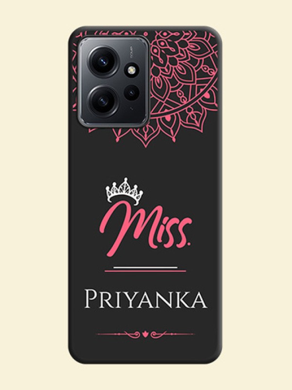 Mrs Name with Floral Design On Space Black Custom Soft Matte Mobile Back Cover - Redmi Note 12 4G