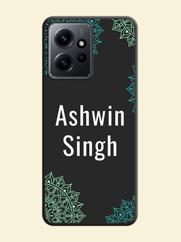 Your Name with Floral Design On Space Black Custom Soft Matte Mobile Back Cover - Redmi Note 12 4G
