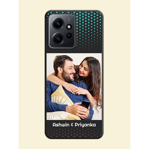 Faded Dots with Grunge Photo Frame and Text On Space Black Custom Soft Matte Mobile Back Cover - Redmi Note 12 4G Faded Dots with Grunge Photo Frame and Text On Space Black Custom Soft Matte Mobile Back Cover - Redmi Note 12 4G