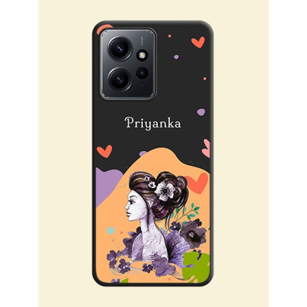 Namecase For Her With Fancy Lady Image On Space Black Custom Soft Matte Mobile Back Cover - Redmi Note 12 4G Namecase For Her With Fancy Lady Image On Space Black Custom Soft Matte Mobile Back Cover - Redmi Note 12 4G