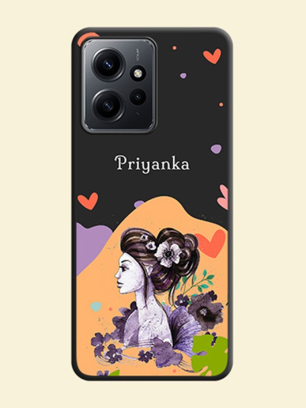 Namecase For Her With Fancy Lady Image On Space Black Custom Soft Matte Mobile Back Cover - Redmi Note 12 4G