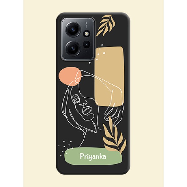 Custom Text With Line Art Of Women & Leaves Design On Space Black Custom Soft Matte Mobile Back Cover - Redmi Note 12 4G Custom Text With Line Art Of Women & Leaves Design On Space Black Custom Soft Matte Mobile Back Cover - Redmi Note 12 4G