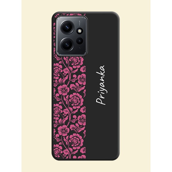 Pink Floral Pattern Design With Custom Text On Space Black Custom Soft Matte Mobile Back Cover - Redmi Note 12 4G Pink Floral Pattern Design With Custom Text On Space Black Custom Soft Matte Mobile Back Cover - Redmi Note 12 4G