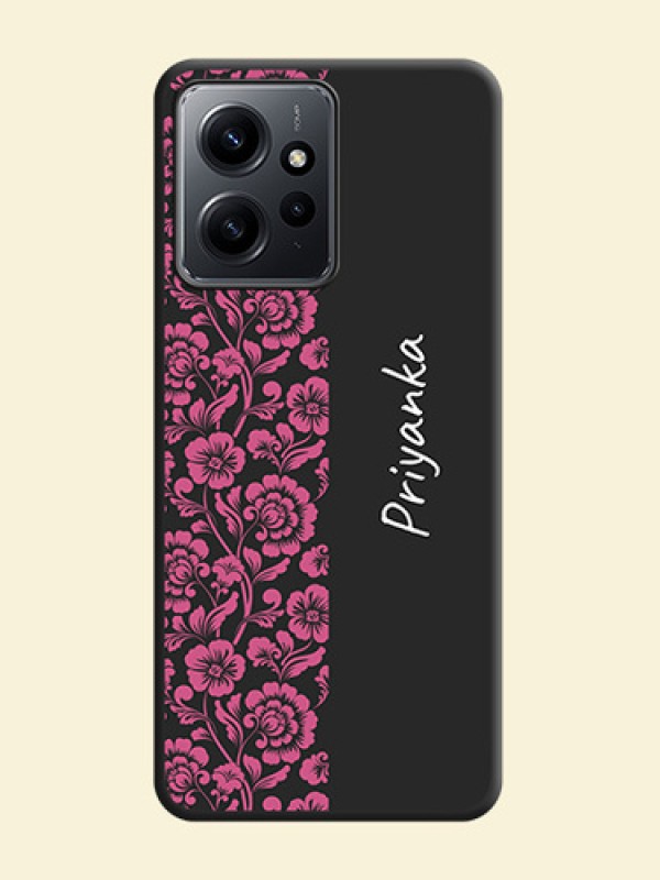 Pink Floral Pattern Design With Custom Text On Space Black Custom Soft Matte Mobile Back Cover - Redmi Note 12 4G