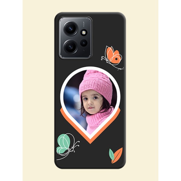 Upload Pic With Simple Butterly Design On Space Black Custom Soft Matte Mobile Back Cover - Redmi Note 12 4G Upload Pic With Simple Butterly Design On Space Black Custom Soft Matte Mobile Back Cover - Redmi Note 12 4G