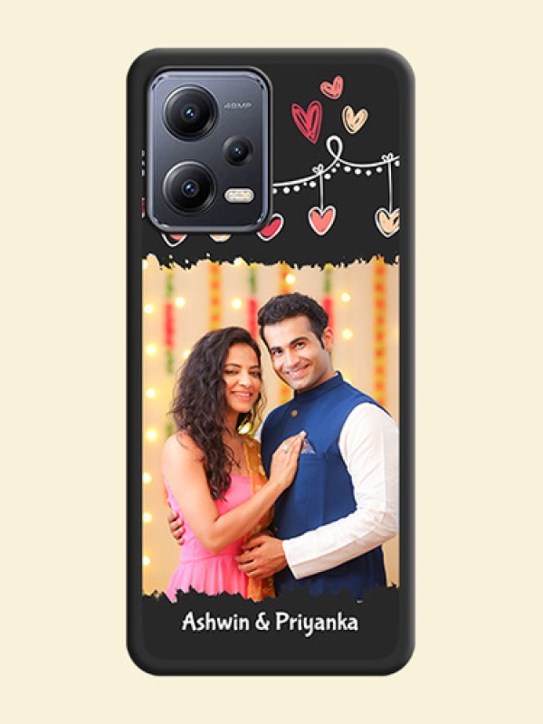 Pink Love Hangings with Name on Space Black Custom Soft Matte Phone Cases - Xiaomi Redmi Note 12 5G